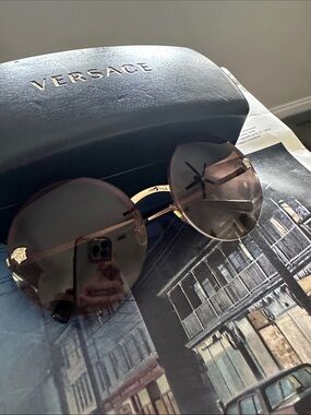 Versace Gold-Accented Round Sunglasses with Brown Gradient Lenses